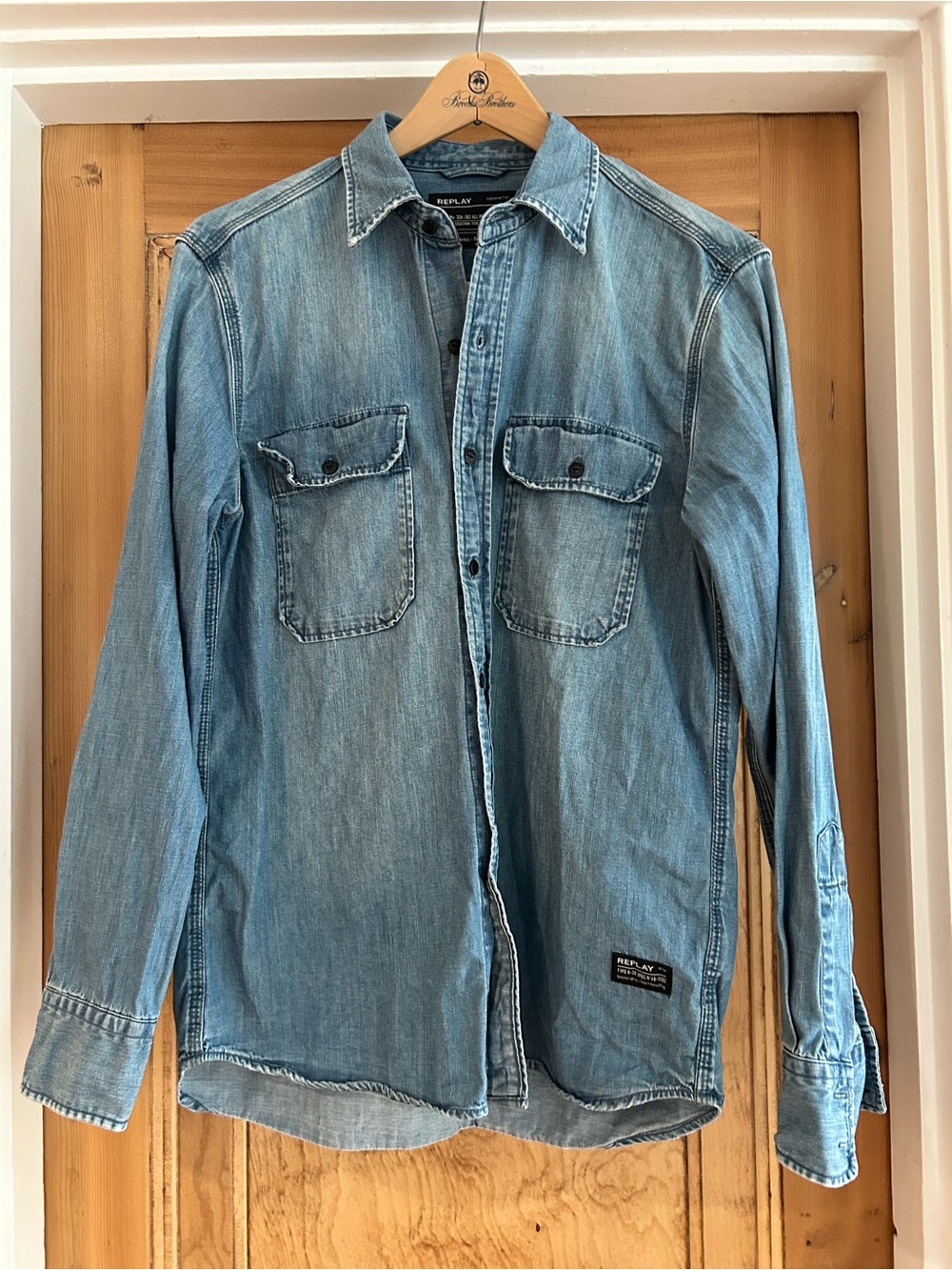 Replay Light Blue Denim Button-Down Shirt